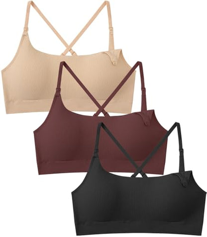 Women Nursing Bra for Breastfeeding Seamless Maternity Bra 3Pack - color: Black/Skin/Wine, size: Small