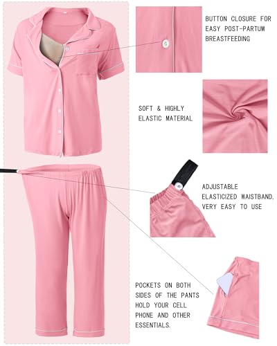 Rnxrbb Button Down Maternity Pajamas Set Nursing Postpartum Pjs Clothes - color: New-pink, size: X-Small