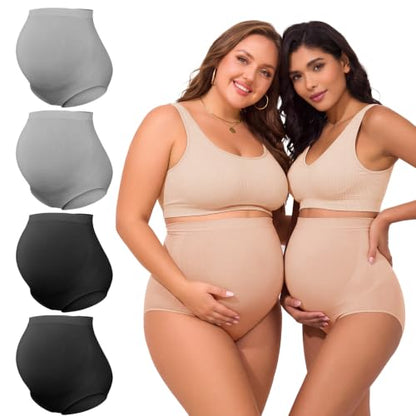 Summer Mae Maternity Underwear 76% Rayon Made from Bamboo Soft Breathable - color: 2 Black,2 Grey-4 Pc, size: X-Large