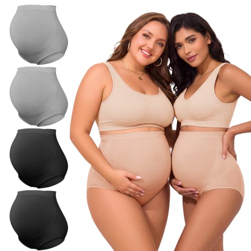 Summer Mae Maternity Underwear 76% Rayon Made from Bamboo Soft Breathable - color: 2 Black,2 Grey-4 Pc, size: Large