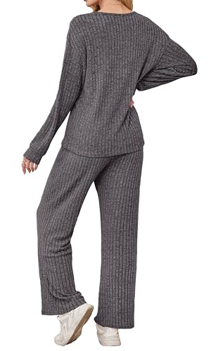 RUMIA Lounge Sets for Women Cozy Travel Matching Sweater Fall Outfits - color: Dark Grey, size: Medium