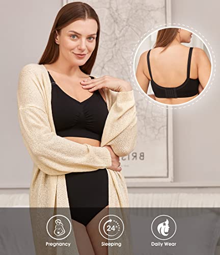 HOFISH 3PACK Full Bust Seamless Nursing Maternity Bras Bralette S-XXL with Extra Bra Extenders & Clips - color: 3pack: Black/Grey/Elegant Pink, size: Medium