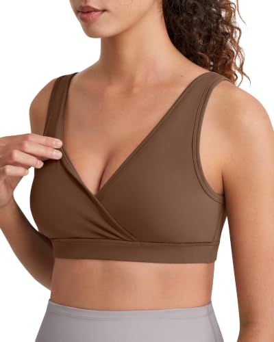 G4Free BareFeel Maternity Bra Wireless Nursing for Breastfeeding V Neck - color: Dark Coffee, size: Medium