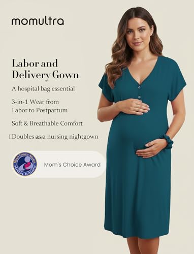 PATPAT Maternity Labor and Delivery Gown, Womens Hospital Gown with Pockets - color: Teal, size: Medium (Fit S/M)