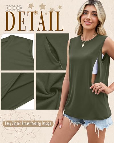 3 Pack Women's Nursing Tank Tops - color: Army Green, Gray, Black, size: Large