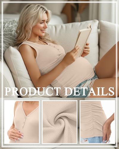 3 Pack Women Maternity Henley Tank Tops - color: Black, White, Apricot, size: X-Large