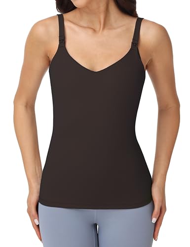 Foucome Nursing Tank Tops with Built in Bra - color: Brown, size: XX-Large
