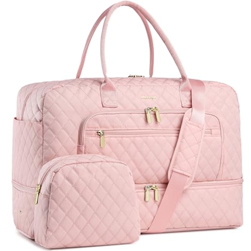 Large Travel Duffle Bags for Women: Weekender Bag with Shoe Compartment - color: Pink 01