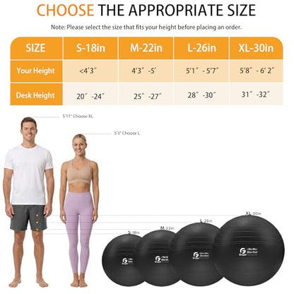 Gruper Yoga Ball, Extra Thick Non Slip Exercise Ball, 4 Sizes - color: Black, size: 26 Inch (65cm),l