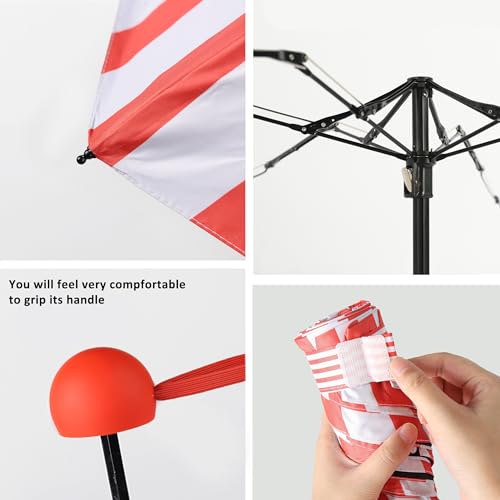 BAODINI Mini Travel Umbrella with UV Sun Protection, Compact Pocket-Size - color: H-1 Pack Red Stripes