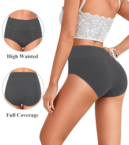 ASIMOON Tummy Control High Waisted Underwear for Women Cotton Plus Size Full Coverage Panties Ladies Briefs - color: Multicoloured-04-5 Pack, size: Large