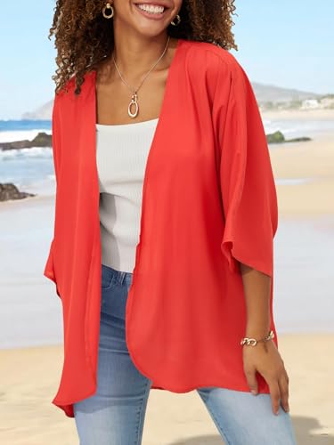 BB&KK Women's Chiffon Kimono Loose Casual Open Front Cover Ups - color: 010 Orange, size: Medium