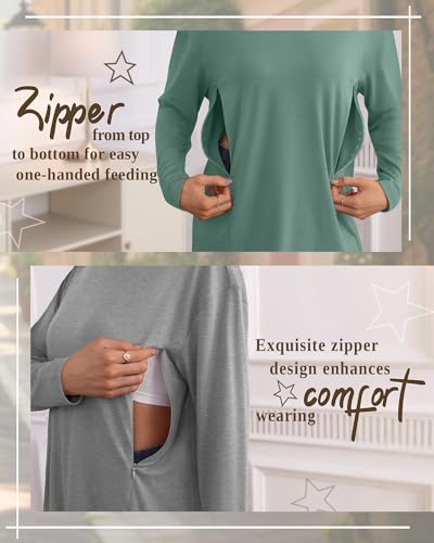 3 Pack Nursing Breastfeeding Tops - color: Light Gray, Light Green, Black, size: X-Large