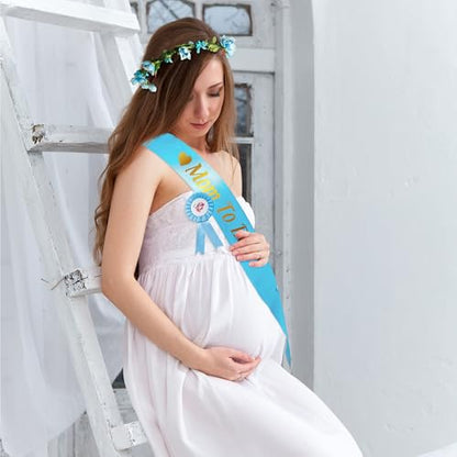Blue and Gold Mom to Be Sash Kit for Baby Shower Decoration Keepsake