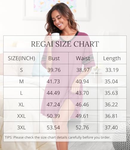 REGAI Women's Nightgowns Short Sleeve Soft Sleepshirt - color: Blue Sea, size: Small