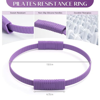 Pilates Kit, 13.5" Pilates Ring with Mini Ball & Resistance Bands - color: Purple, size: Pilates Kit