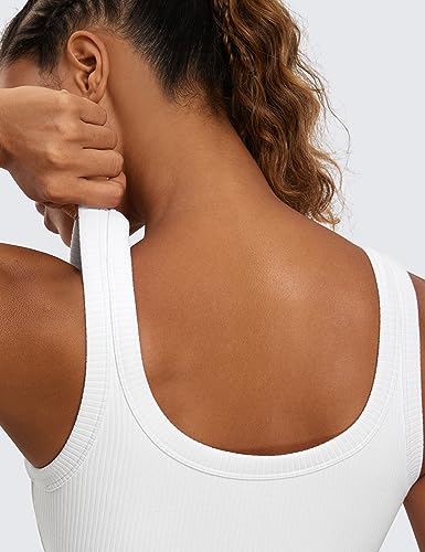 CRZ YOGA Ribbed U Neck Sports Bras - color: White, size: Medium