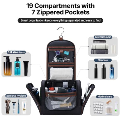 ZAHNI Men’s Hanging Toiletry Bag, Large Capacity Toiletry Organizer - color: Black