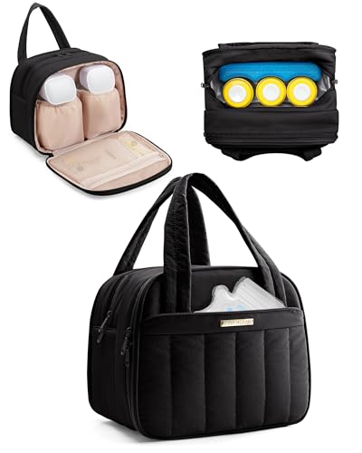 Marscamd Quilted Wearable Breast Pump Bag with Cooler Compartment - color: Black