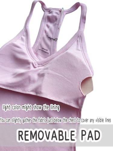 Danysu V Neck Racer Back Tank Tops for Women Padded Fitted Long Basic Cami - color: Blossom Pink, size: Large