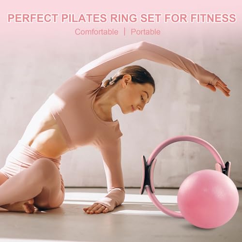 KANGFITER Pilates Kit with Ankle Weight, Pilates Ring Ball, Resistance Band - color: 11 PCS Pink