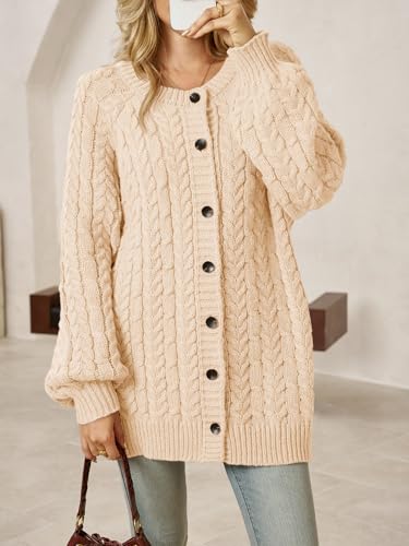 Saodimallsu Womens Cable Knit Cardigans Oversized Chunky Fall Sweater Dress - color: Apricot, size: Medium