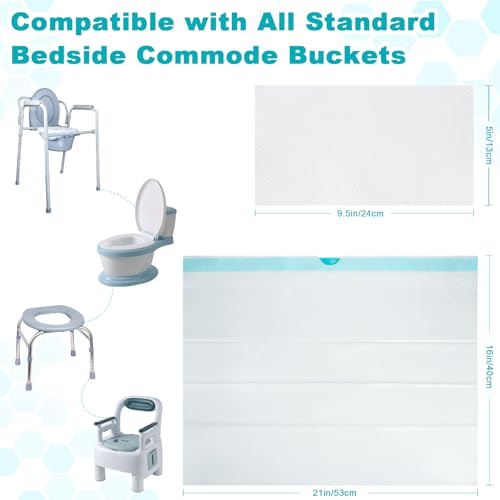 Commode Liners with Absorbent Pads, 60 Bedside Commode Liners and 60 Pads - size: 21*16in-60+60