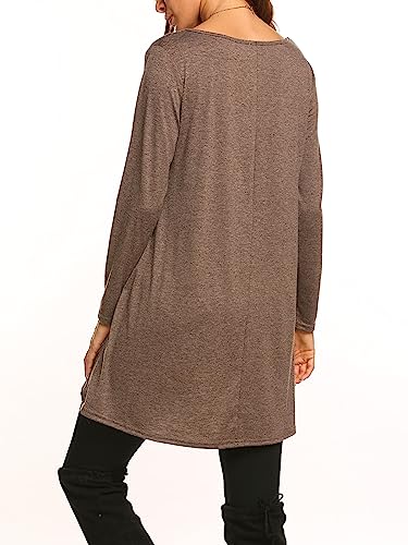 Poetsky Women's Long Sleeve Tunic Tops Layered Chiffon Hem Blouses Shirts - color: A-coffee, size: Medium