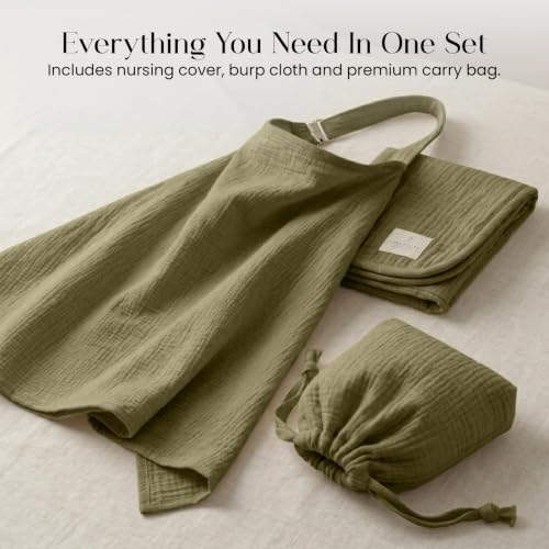 Premium Muslin Nursing Cover for Breastfeeding Privacy & Comfort - color: Olive