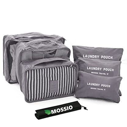 Mossio 7 Set Packing Cubes with Shoe Bag - Compression Travel Luggage Organizer - color: Grey