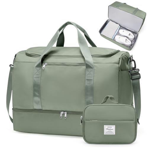 Extra Large Travel Duffel Bag, Carry-On Weekender Bags for Women Travel - color: Olive Green with Toiletry Bag, size: Extra Large
