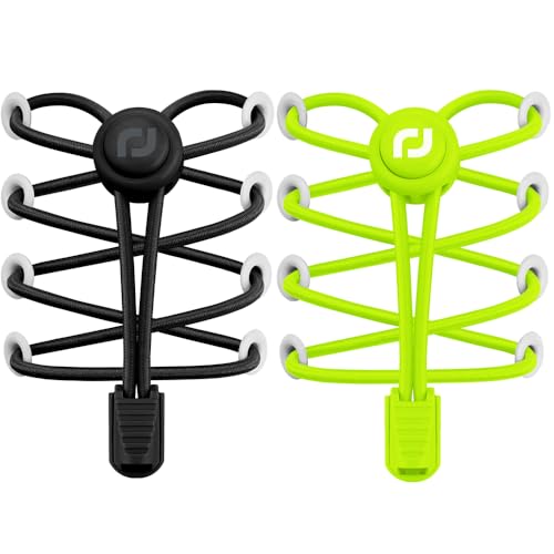 RJ-Sport 2 Pack Elastic No Tie Shoe Laces for Kids & Adults - color: 13 Black & Yellow