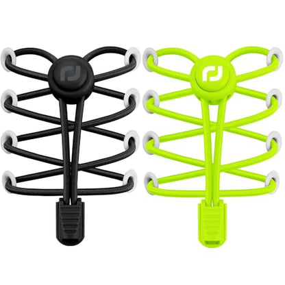 RJ-Sport 2 Pack Elastic No Tie Shoe Laces for Kids & Adults - color: 13 Black & Yellow