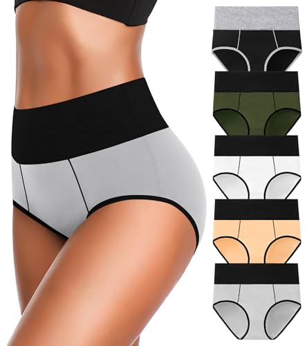 OLIKEME High Waisted Underwear for Women Tummy Control Cotton Plus Size Full Coverage Packs Ladies Panties Briefs - color: Multi-b-5 Pack, size: Small