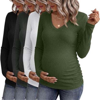 4 Pack Women's Maternity Shirts - color: Army Green, White, Dark Gray, Black, size: X-Large