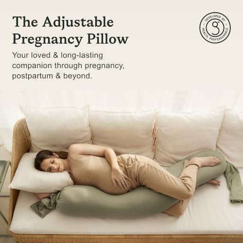 bbhugme Pregnancy Pillow, Dusty Olive - Adjustable Firmness & Shape - color: Dusty Olive