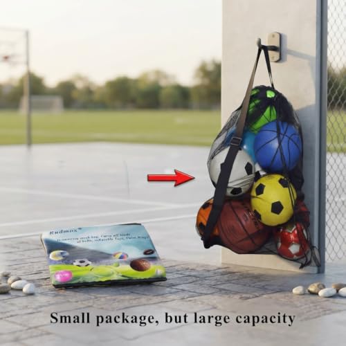 Heavy Duty Mesh Ball Bag, Drawstring Sport Equipment Storage Bag - color: Black-XL