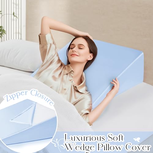 RUDONG M Satin Wedge Pillow Cover, Wedge Pillowcase, Light Blue, 25"x25"x8" - color: Light Blue