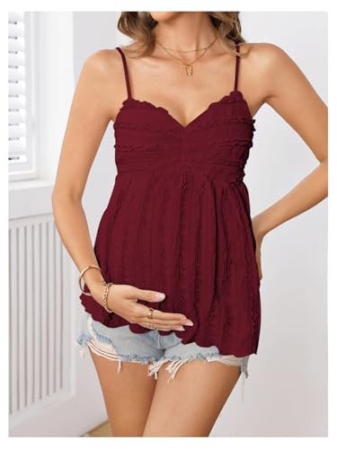 MakeMeChic Women's Maternity Babydoll Tank Tops Peplum Ruffle Cami Top - color: Red, size: X-Large