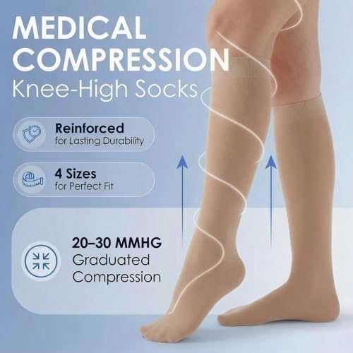ABSOLUTE SUPPORT Women Sheer Compression Socks 20-30mmHg, Nude, X-Large - color: Nude, size: X-Large