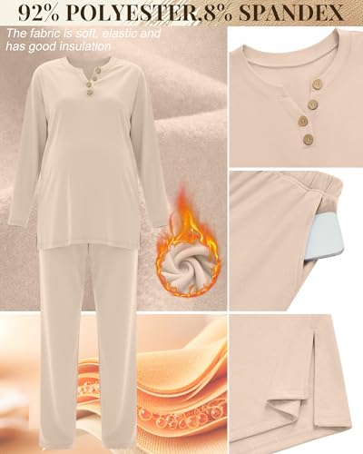 2 Piece Thermal Maternity Lounge Set - color: Apricot, size: Large