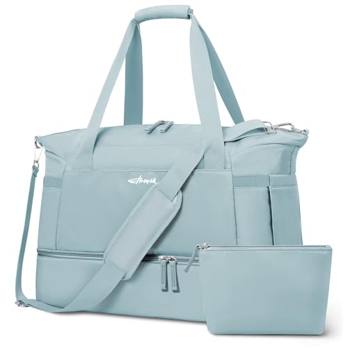 Gym Bag for Women, Personal Item Travel Bag with Shoes Compartment for Trip - color: Hazy Blue, size: Medium