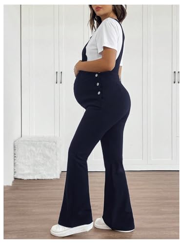 OYOANGLE Women's Maternity Side Button Jumpsuit Sleeveless Overalls - color: Deep Blue, size: XX-Large