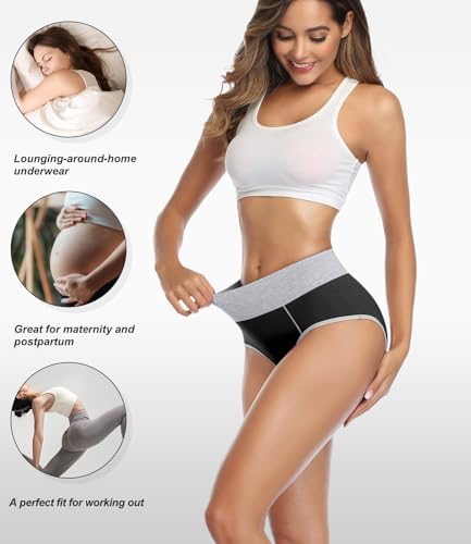 wirarpa Women's Cotton Underwear High Waist Stretch Briefs Soft Underpants Ladies Full Coverage Panties 5 Pack - color: Black, size: X-Small