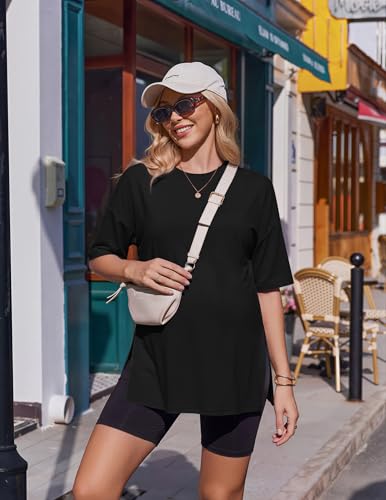 Ekouaer 4 Packs Maternity Shirts Split Side Pregnancy Workout Tops - color: 4pcs Black / Brown / Grey / White, size: Small