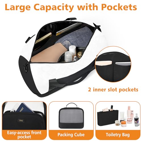TIBES Travel Weekender Bag for Women, Overnight Bag with Shoe Compartment - color: S-White