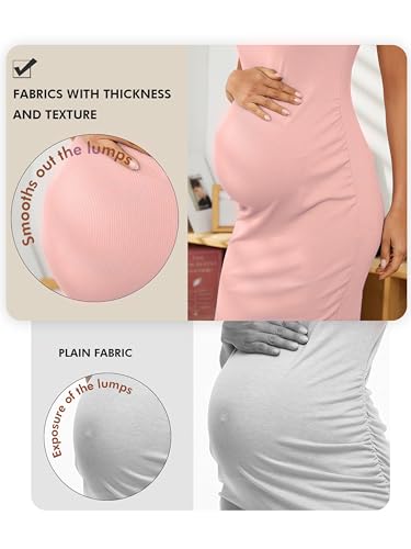 Ecavus Maternity Tank Dress, Maternity Bodycon Dress with Side Ruching - color: Rose Pink, size: Small