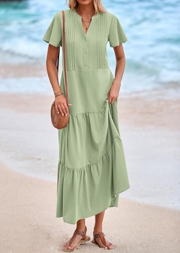 KIRUNDO Summer Maxi Dresses for Women 2026 - color: Bean Green, size: Large
