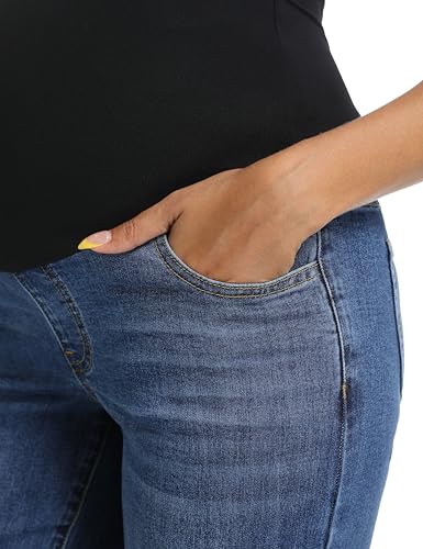 Foucome Maternity Boyfriend Jeans Over Belly Denim Pants - color: Dark Blue, size: Small