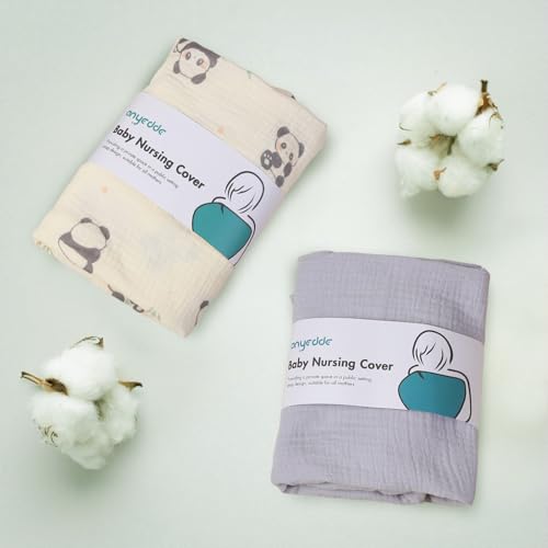 ANYEDDE 2-Pack Muslin Nursing Covers for Breastfeeding with Arch Neckline - color: C Gray & Panda